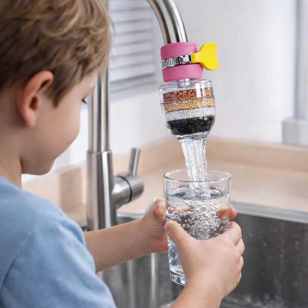 Faucet Water Filter 5-Layer Activated Carbon Tool-Free Install
