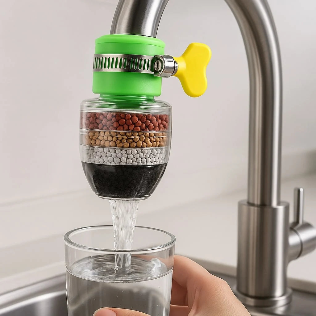 Faucet Water Filter 5-Layer Activated Carbon Tool-Free Install