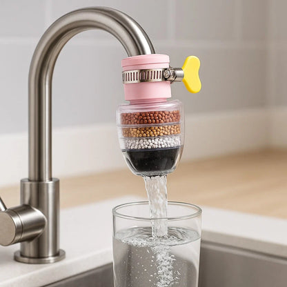 Faucet Water Filter 5-Layer Activated Carbon Tool-Free Install