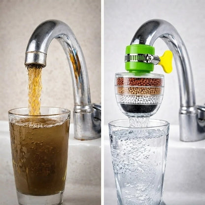 Faucet Water Filter 5-Layer Activated Carbon Tool-Free Install