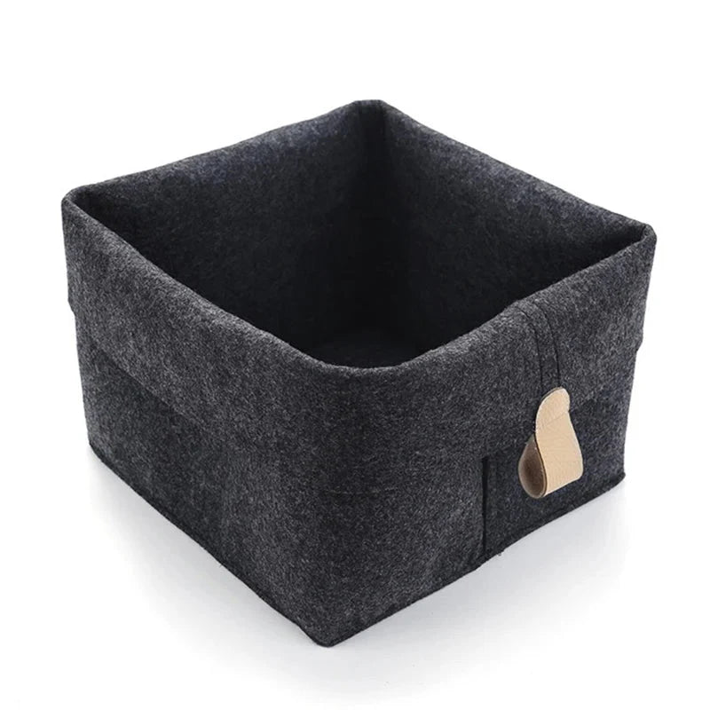 Felt Storage Box Leather Handle Foldable Lid