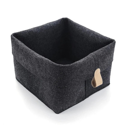 Felt Storage Box Leather Handle Foldable Lid