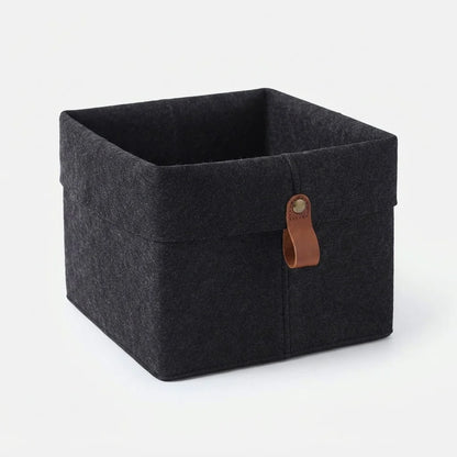 Felt Storage Box Leather Handle Foldable Lid