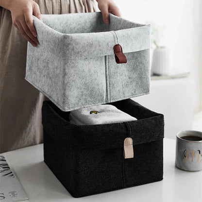 Felt Storage Box Leather Handle Foldable Lid