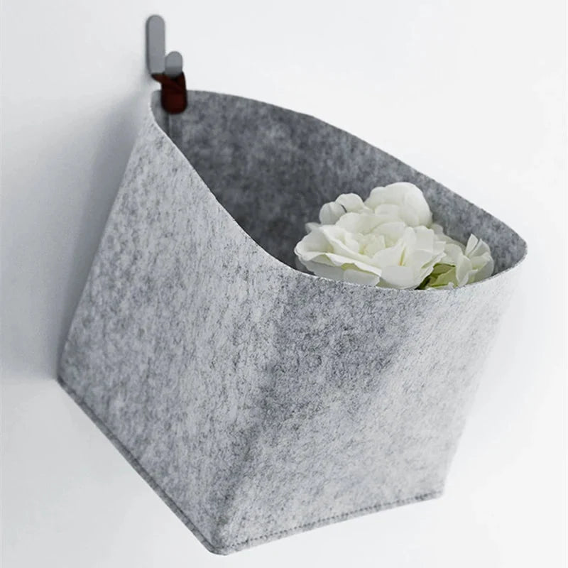 Felt Storage Box Leather Handle Foldable Lid