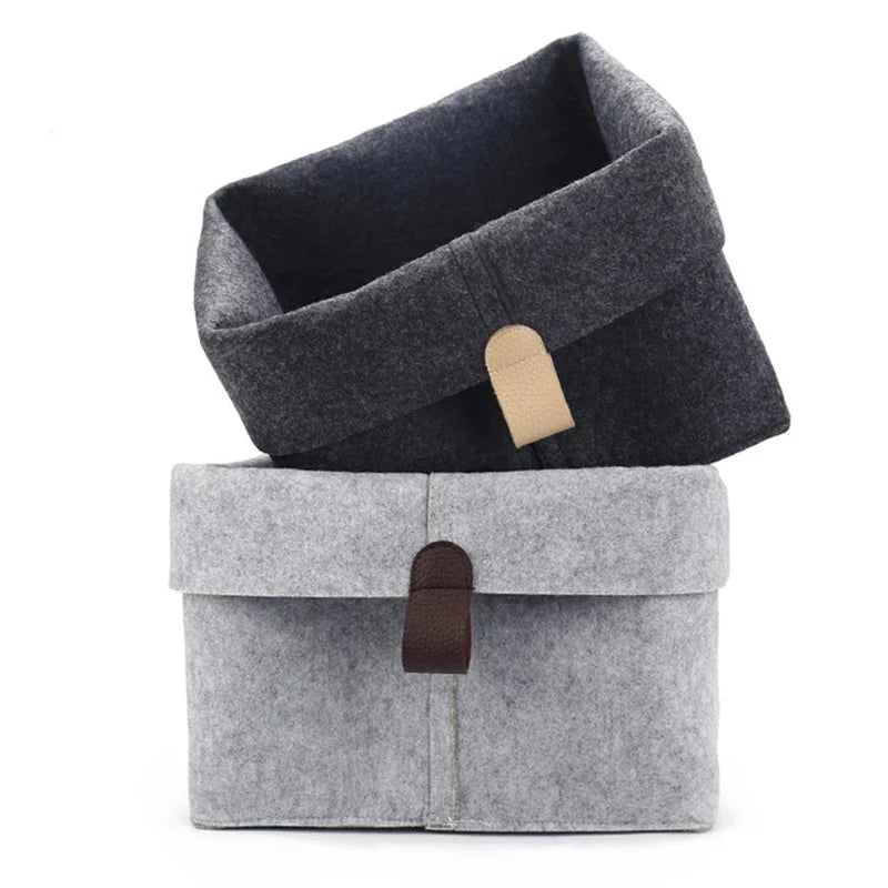 Felt Storage Box Leather Handle Foldable Lid