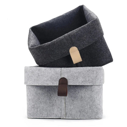Felt Storage Box Leather Handle Foldable Lid