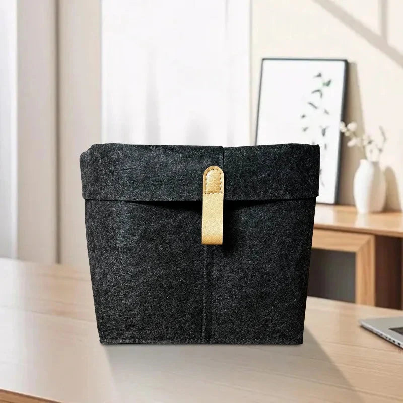 Felt Storage Box Leather Handle Foldable Lid
