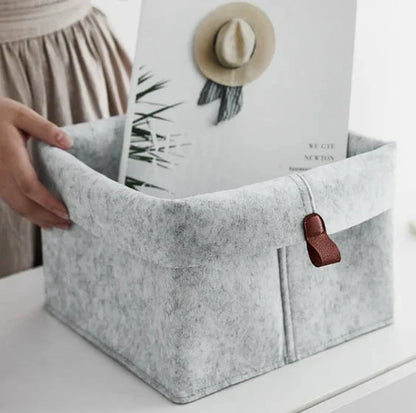 Felt Storage Box Leather Handle Foldable Lid