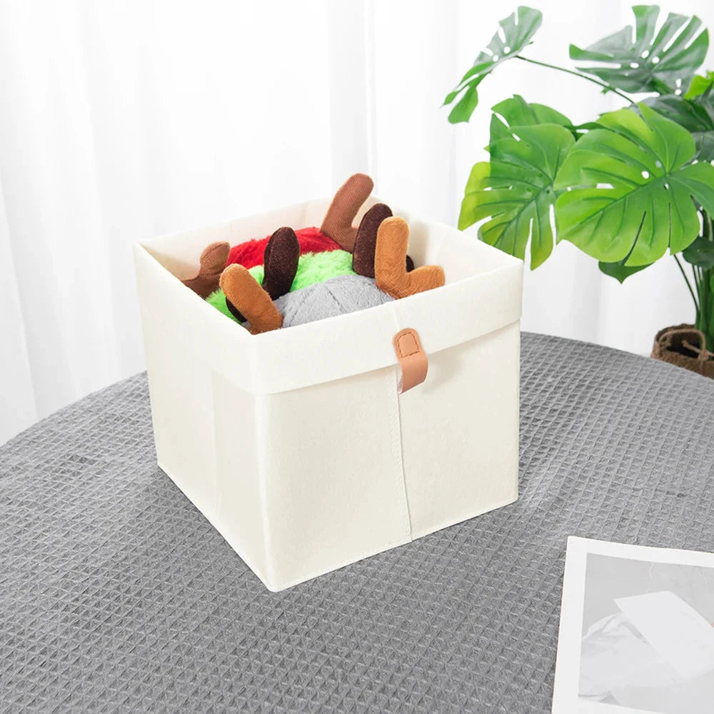 Felt Storage Box Leather Handle Foldable Lid