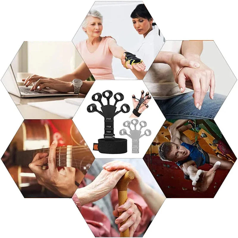 Finger Trainer Adjustable Resistance 3 Levels Silicone & Wrist Strap