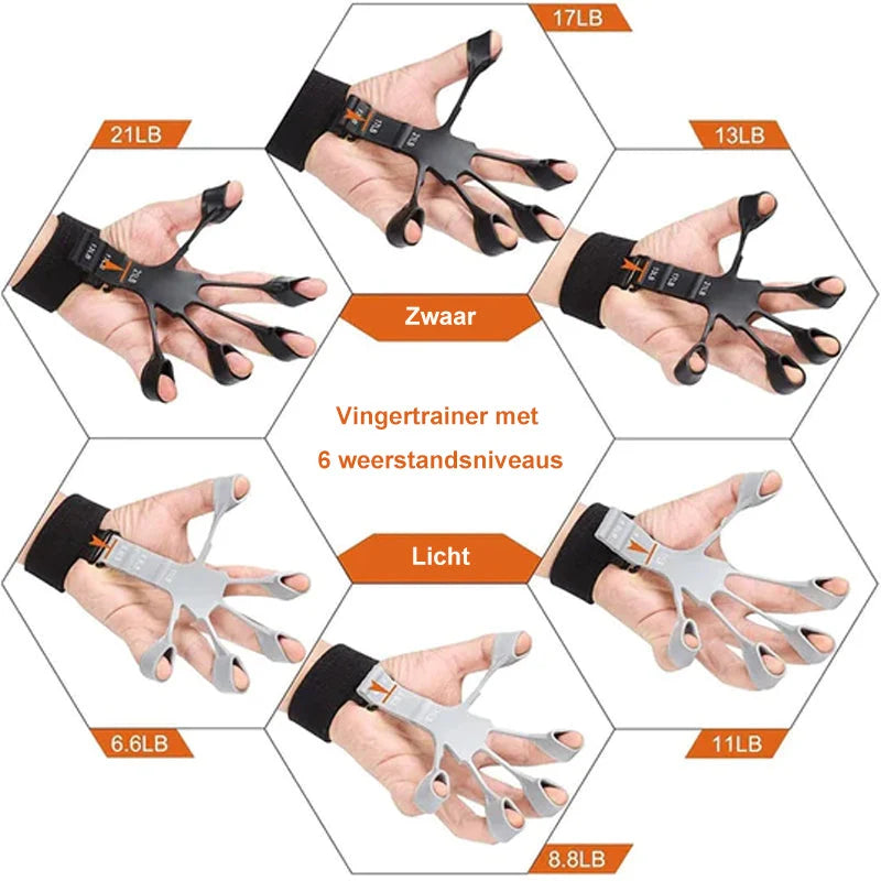 Finger Trainer Adjustable Resistance 3 Levels Silicone & Wrist Strap