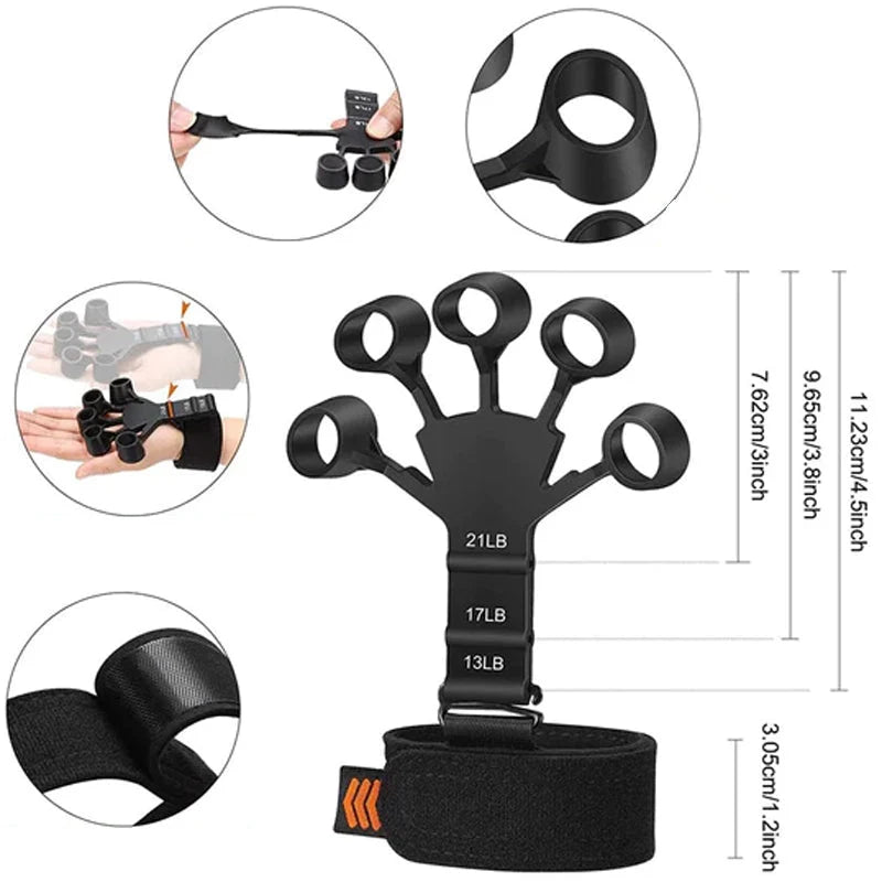 Finger Trainer Adjustable Resistance 3 Levels Silicone & Wrist Strap