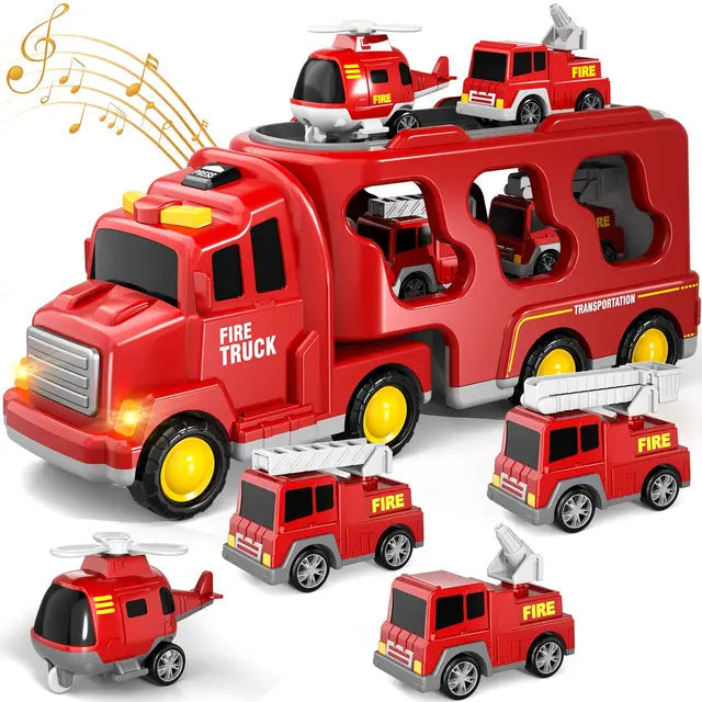 Fire Truck Transporter Set LED Light & Sound