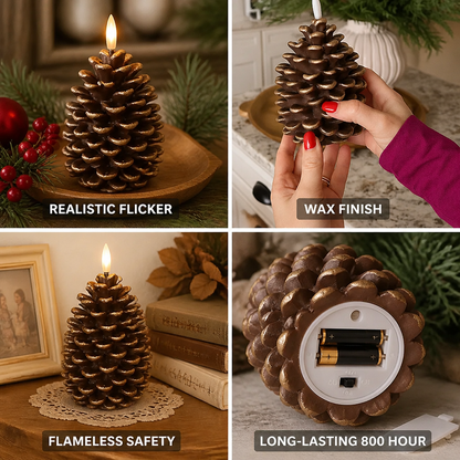 Flameless Candle Pinecone Wax Finish 800 Hour Burn