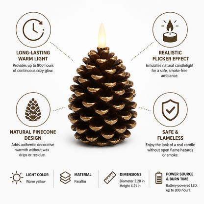 Flameless Candle Pinecone Wax Finish 800 Hour Burn