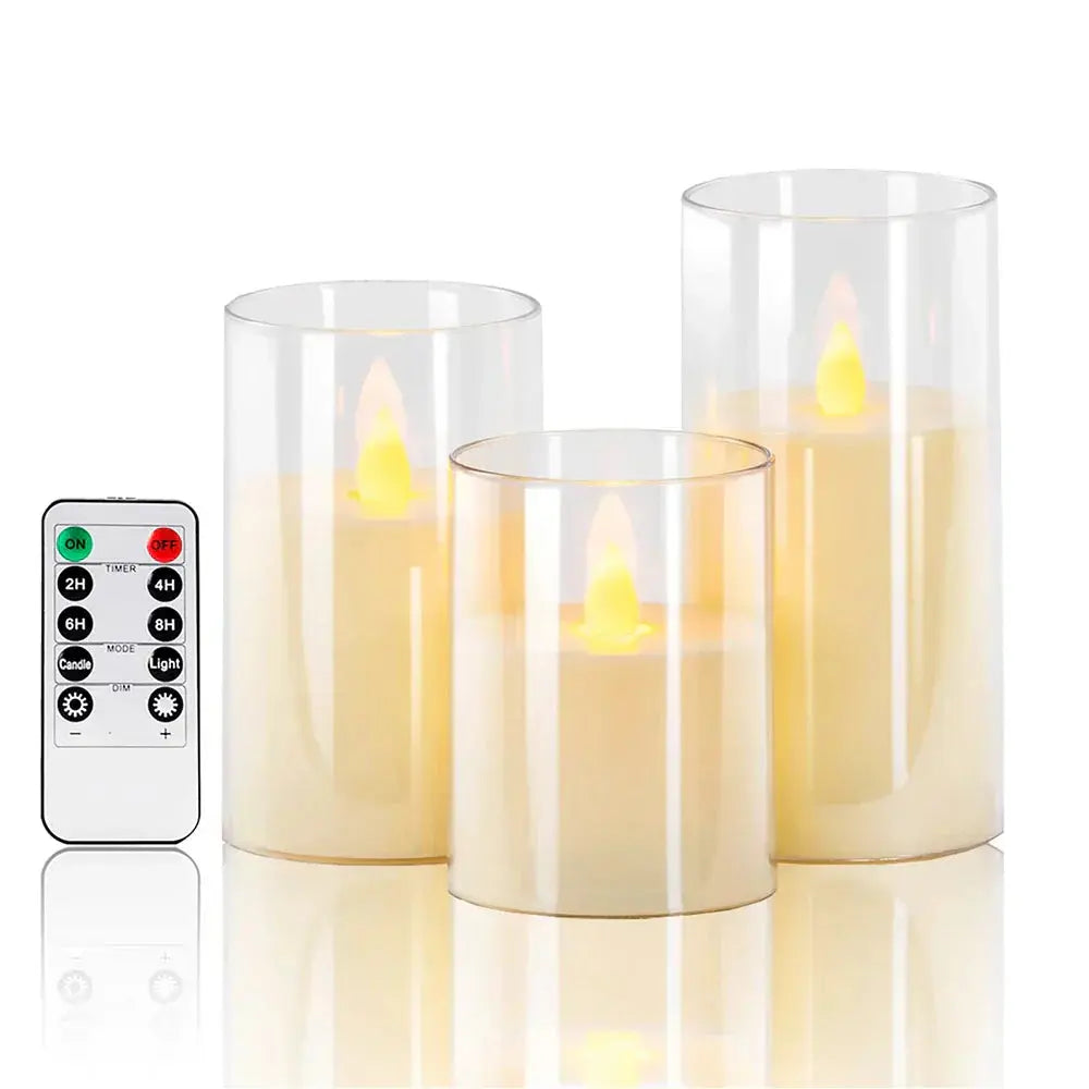 Flameless Candles Realistic Flame Remote Control Set of Three