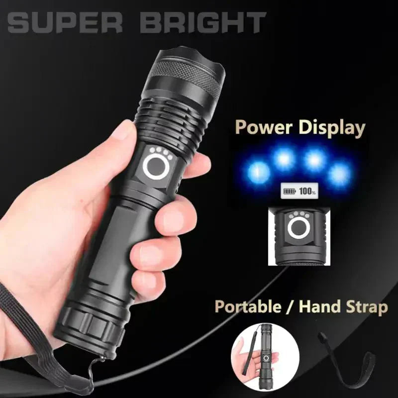 Flashlight 90,000 Lumens Adjustable Zoom IP65 Splash Resistant
