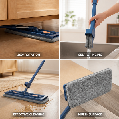 Flat Mop 360° Rotating Self-Wringing Fine-Fiber Pad