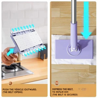 Flat Mop Touch-Free Slide-Pull 360° Swivel Stainless Steel Handle