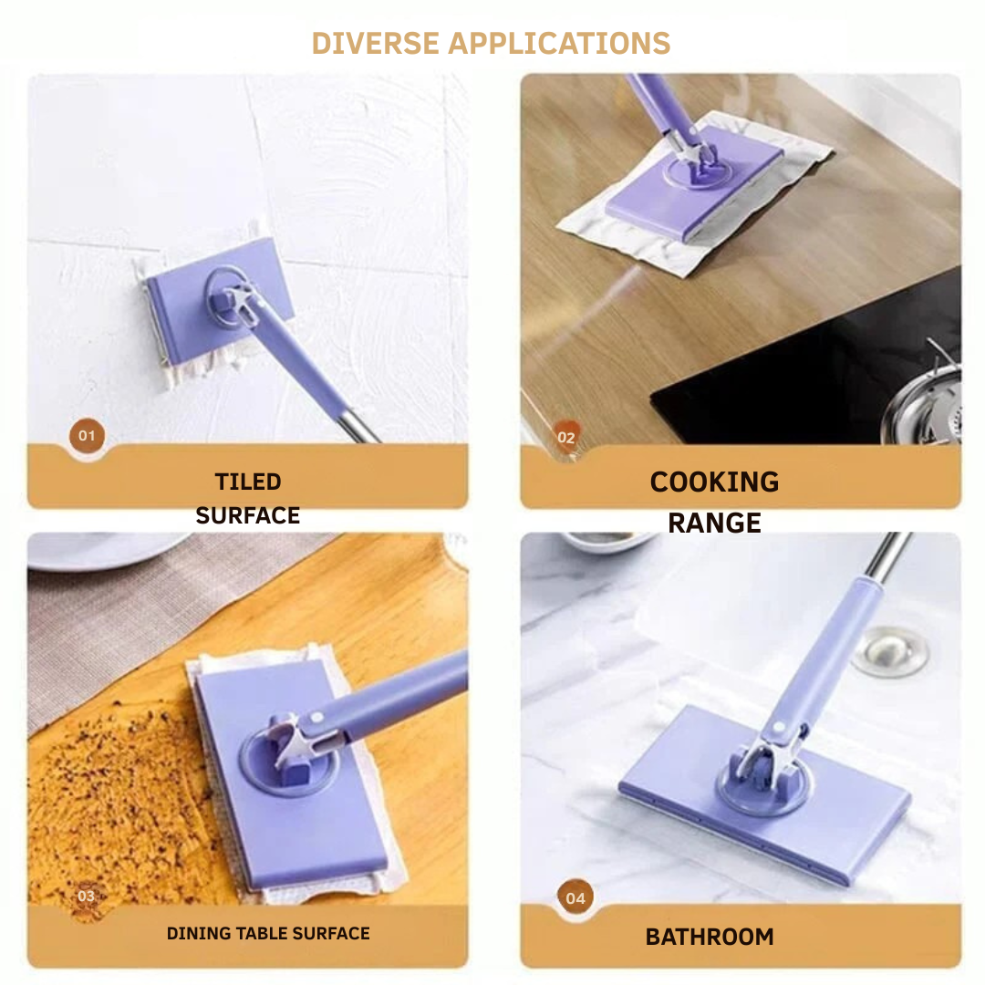Flat Mop Touch-Free Slide-Pull 360° Swivel Stainless Steel Handle