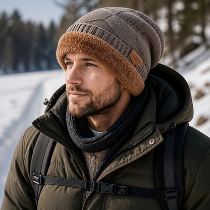 Fleece-Lined Slouchy Ribbed-Cuff Beanie