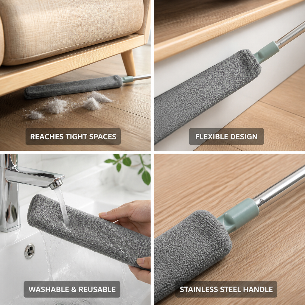 Flexible Microfiber & Stainless Steel Duster for Narrow Gaps