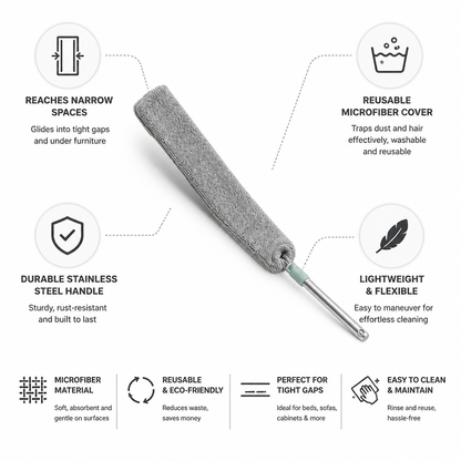 Flexible Microfiber & Stainless Steel Duster for Narrow Gaps