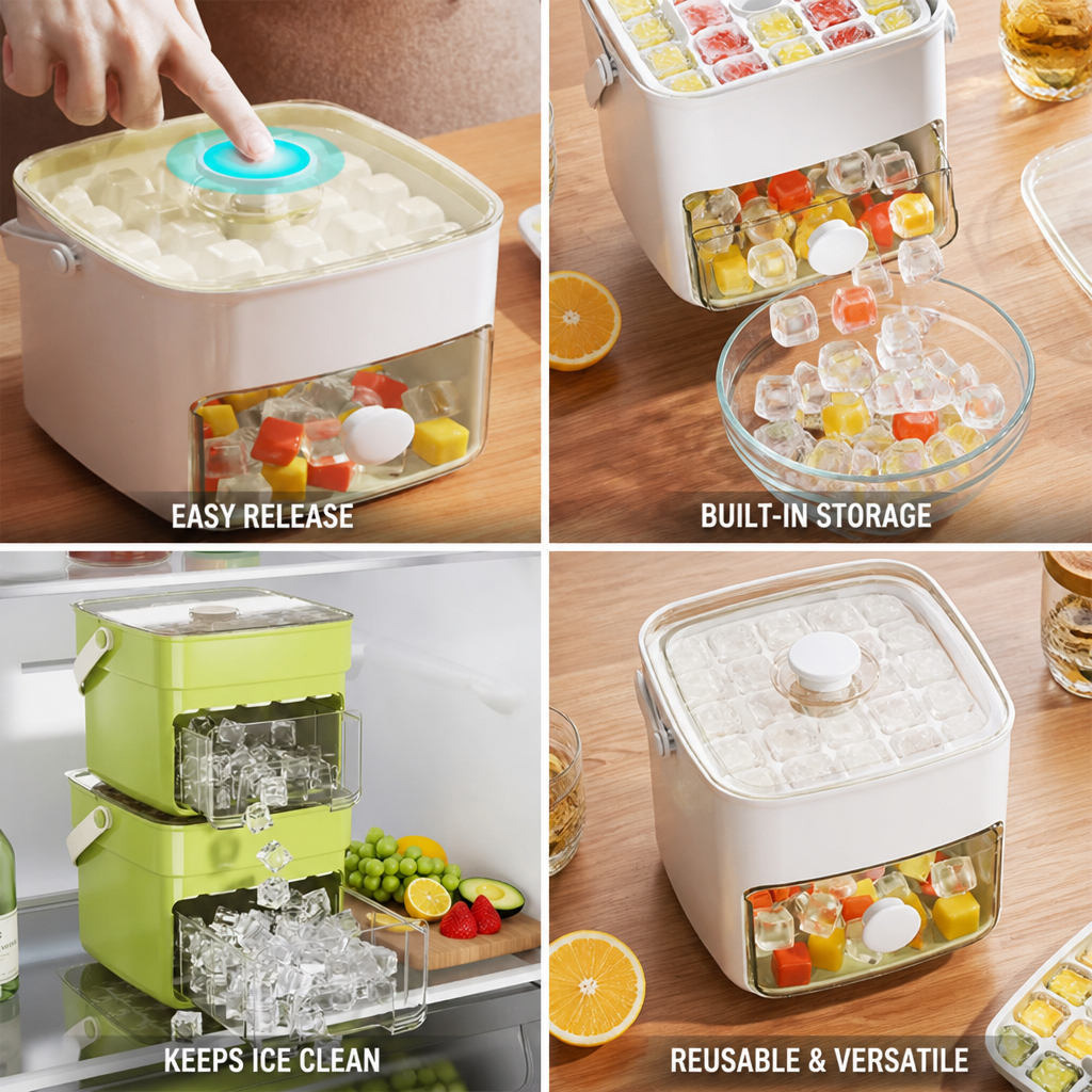 Flexible Push-Out Ice Cube Tray (Integrated Storage Box)