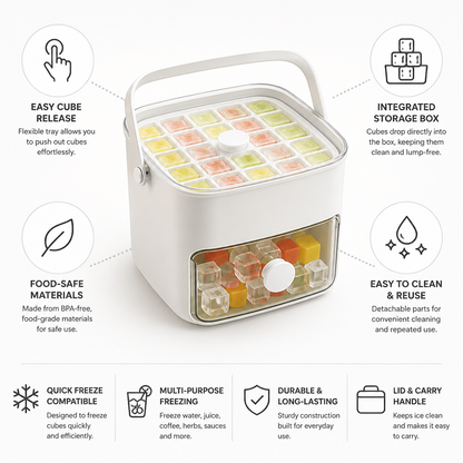 Flexible Push-Out Ice Cube Tray (Integrated Storage Box)