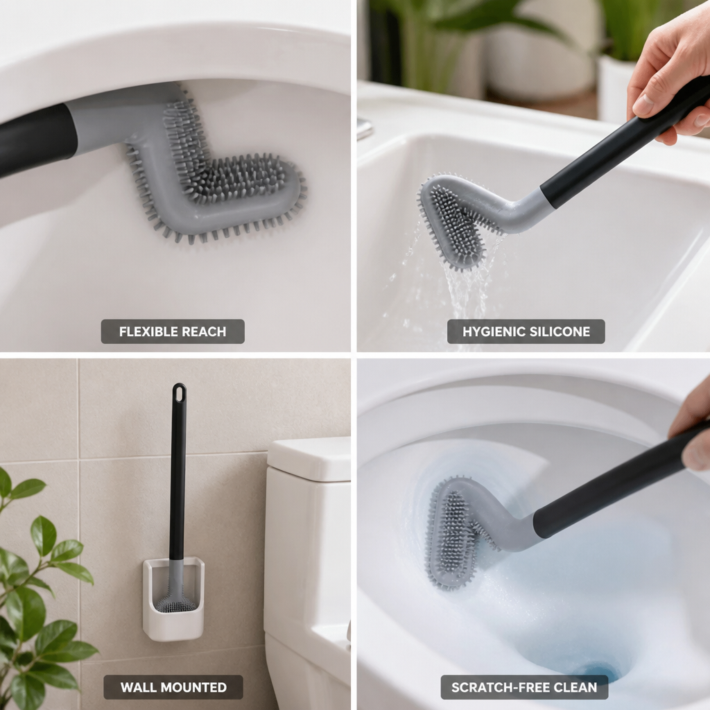 Flexible Silicone Toilet Brush (Self-Adhesive Wall Mount)