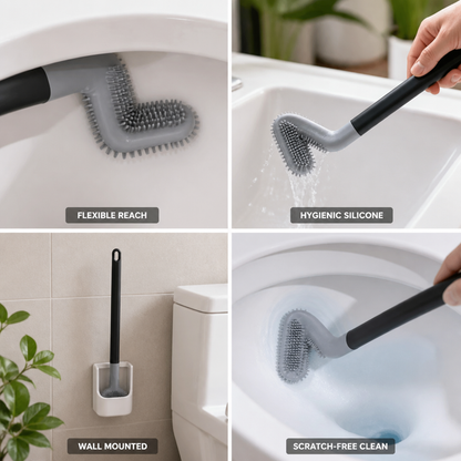 Flexible Silicone Toilet Brush (Self-Adhesive Wall Mount)