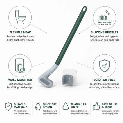 Flexible Silicone Toilet Brush (Self-Adhesive Wall Mount)