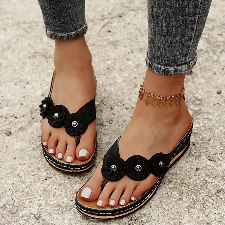 Flip-Flops Handcrafted Floral Appliques Cushioned Footbed & Non-Slip Sole