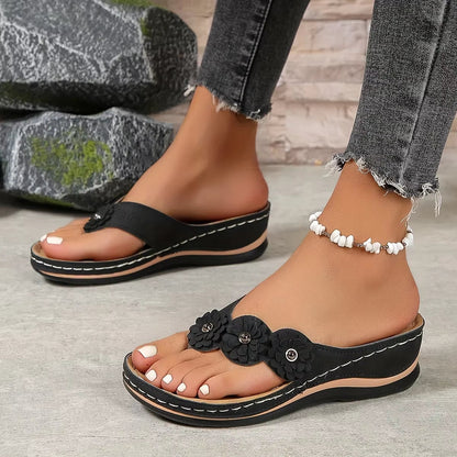 Flip-Flops Handcrafted Floral Appliques Cushioned Footbed & Non-Slip Sole
