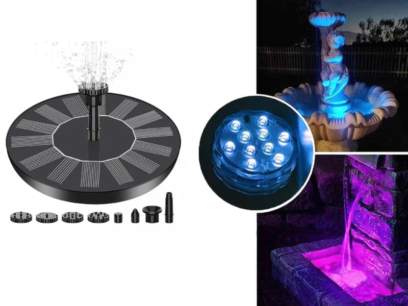 Floating Solar Fountain 4 Interchangeable Nozzles Optional LED