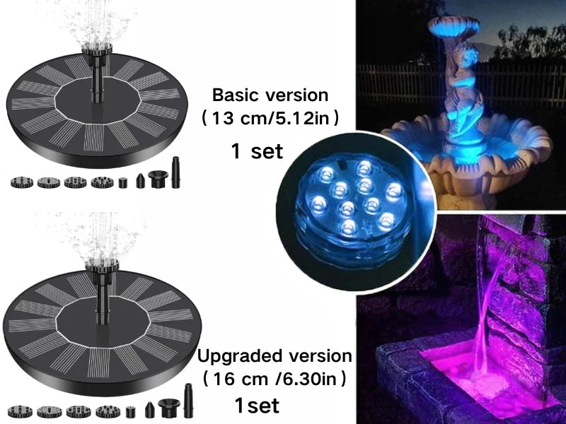 Floating Solar Fountain 4 Interchangeable Nozzles Optional LED