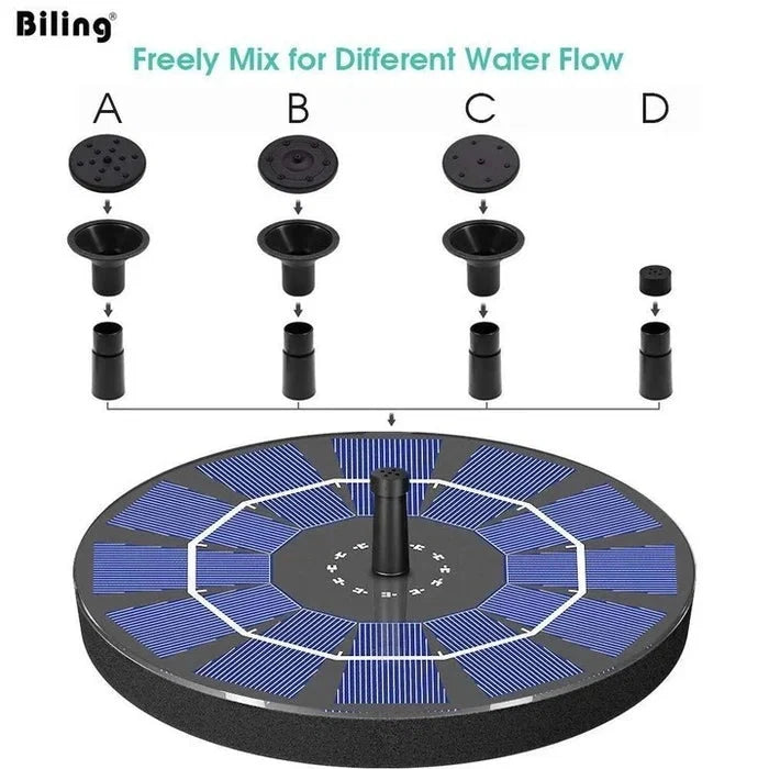 Floating Solar Fountain 4 Interchangeable Nozzles Optional LED