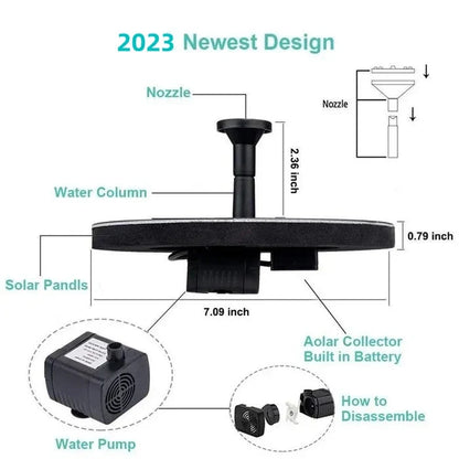 Floating Solar Fountain 4 Interchangeable Nozzles Optional LED