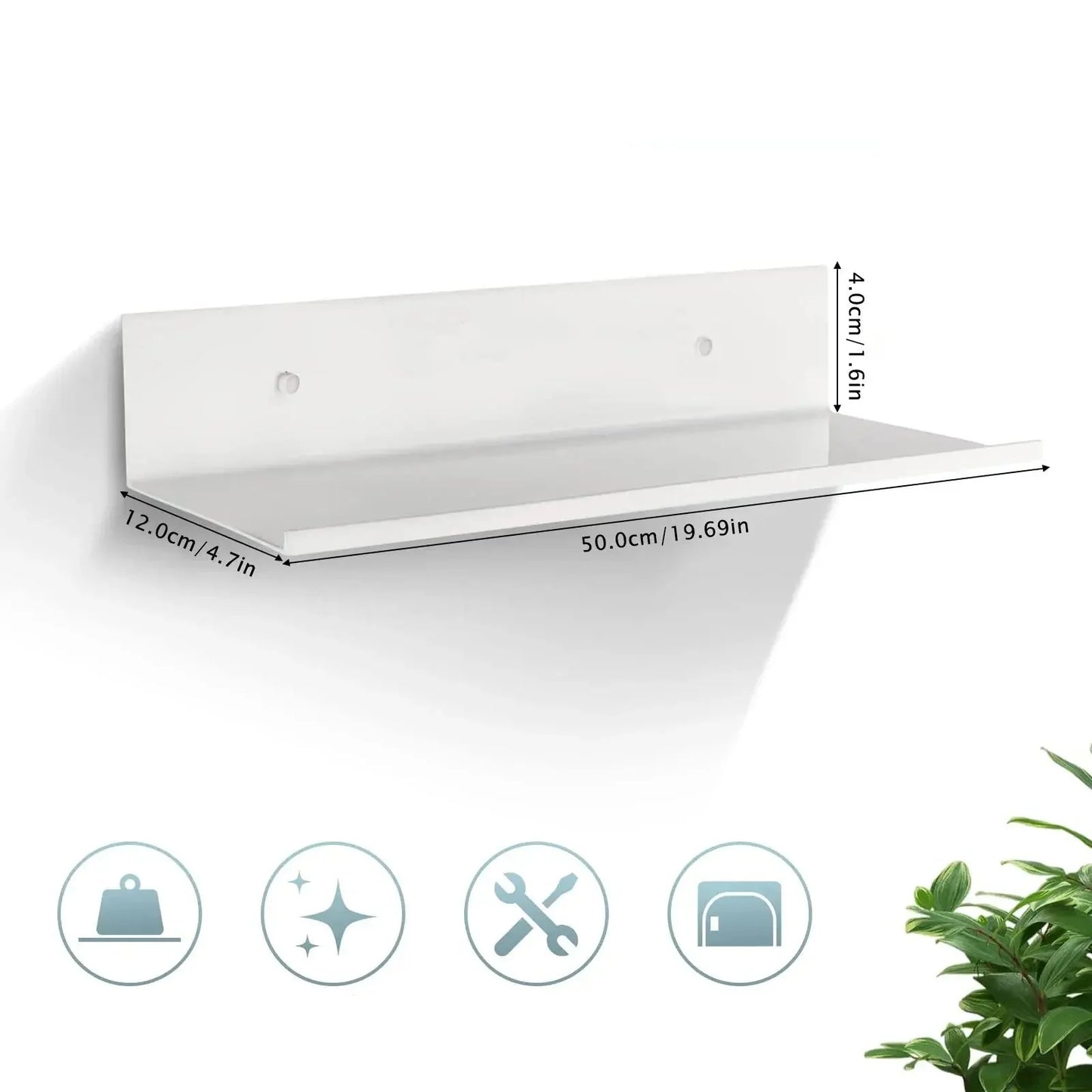 Floating Wall Shelf Concealed Mount Powder-Coated Metal
