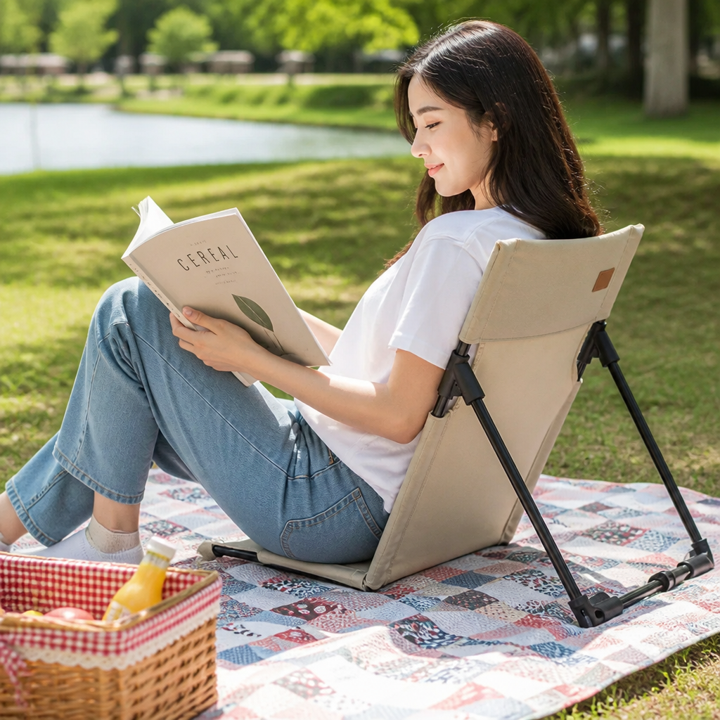 Floor Chair Foldable Adjustable Backrest Padded Oxford Fabric