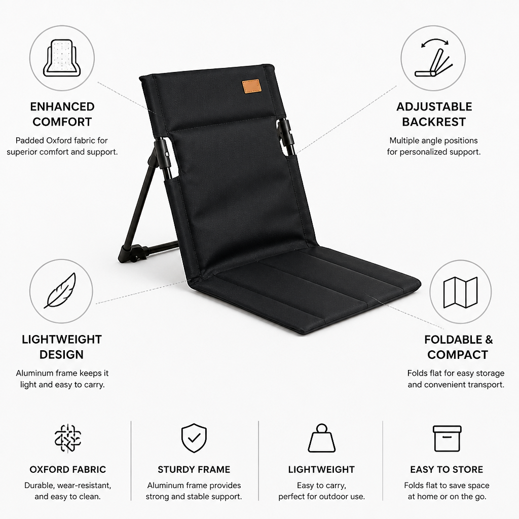 Floor Chair Foldable Adjustable Backrest Padded Oxford Fabric