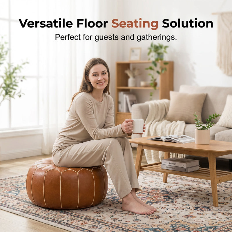 Floor Cushion Water-Resistant Faux Leather Hidden Storage & Handle