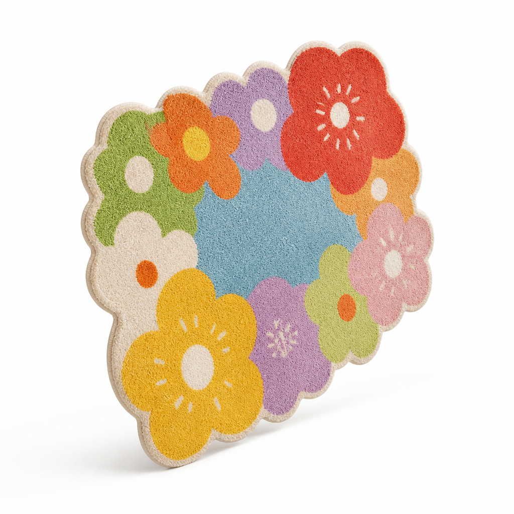 Floral Area Rug Oversized Pattern Cushioned Pile & Scalloped Edge