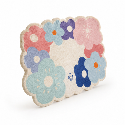 Floral Area Rug Oversized Pattern Cushioned Pile & Scalloped Edge