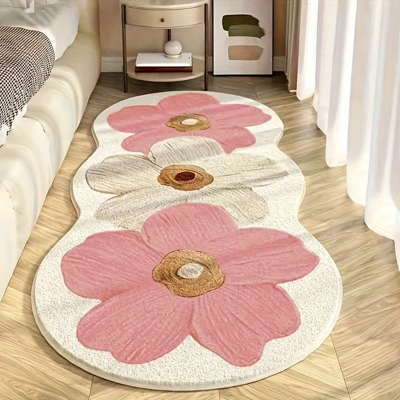 Flower-Shaped Rug Cashmere-Blend Non-Slip Backing