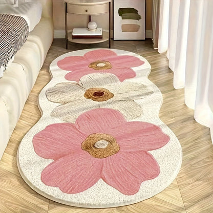 Flower-Shaped Rug Cashmere-Blend Non-Slip Backing