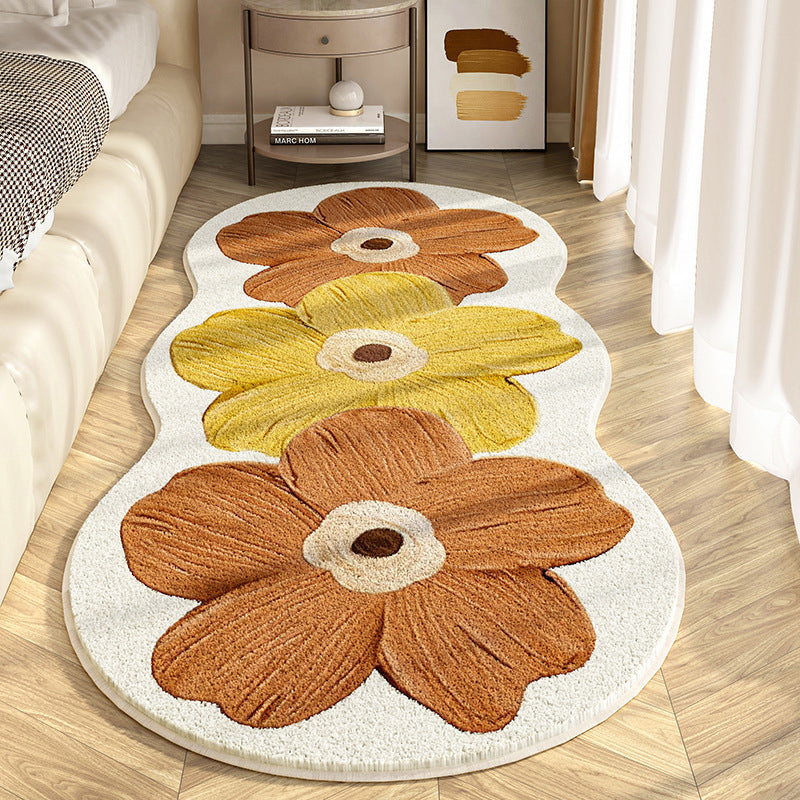 Flower-Shaped Rug Cashmere-Blend Non-Slip Backing