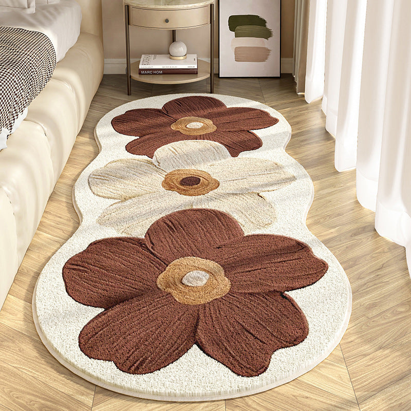 Flower-Shaped Rug Cashmere-Blend Non-Slip Backing