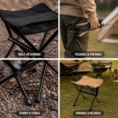 Foldable Camping Stool with Mesh Pocket (Oxford Fabric, Steel Frame)